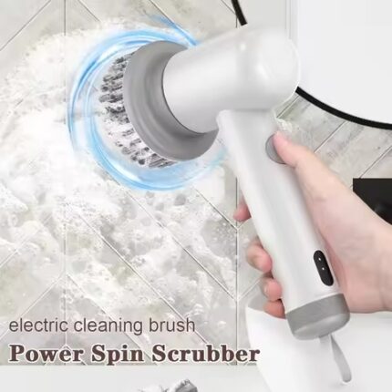 Cordless Electric Spin Scrubber 5 in 1 Rechargeable Cleaning Brush with 5 Replaceable Heads | Power Scrubber for Bathroom Kitchen Tile Grout Shower and Car Deep Clean