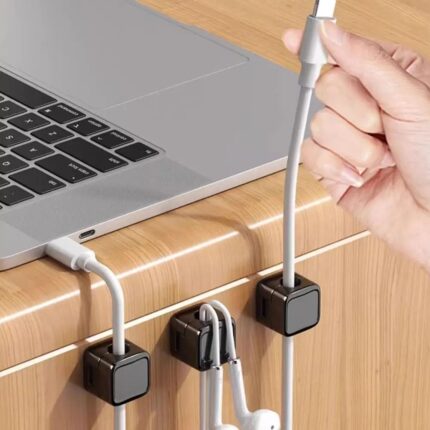 Magnetic Cable Clip Winder and Holder with Strong Adhesive | Desktop Wire Organizer for USB Charging Cables Office and Home